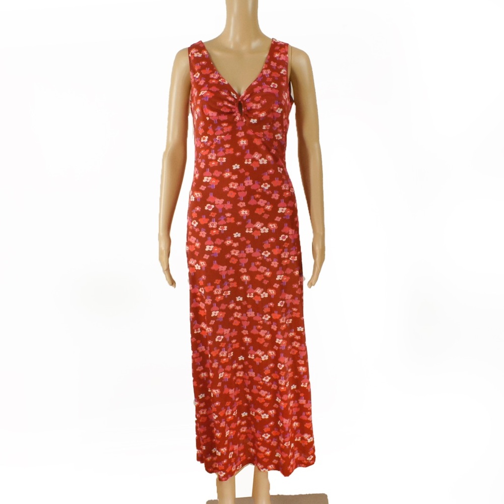 Vintage 60s Mod Pink and Red Floral  Maxi Dress with Cutout Detailing